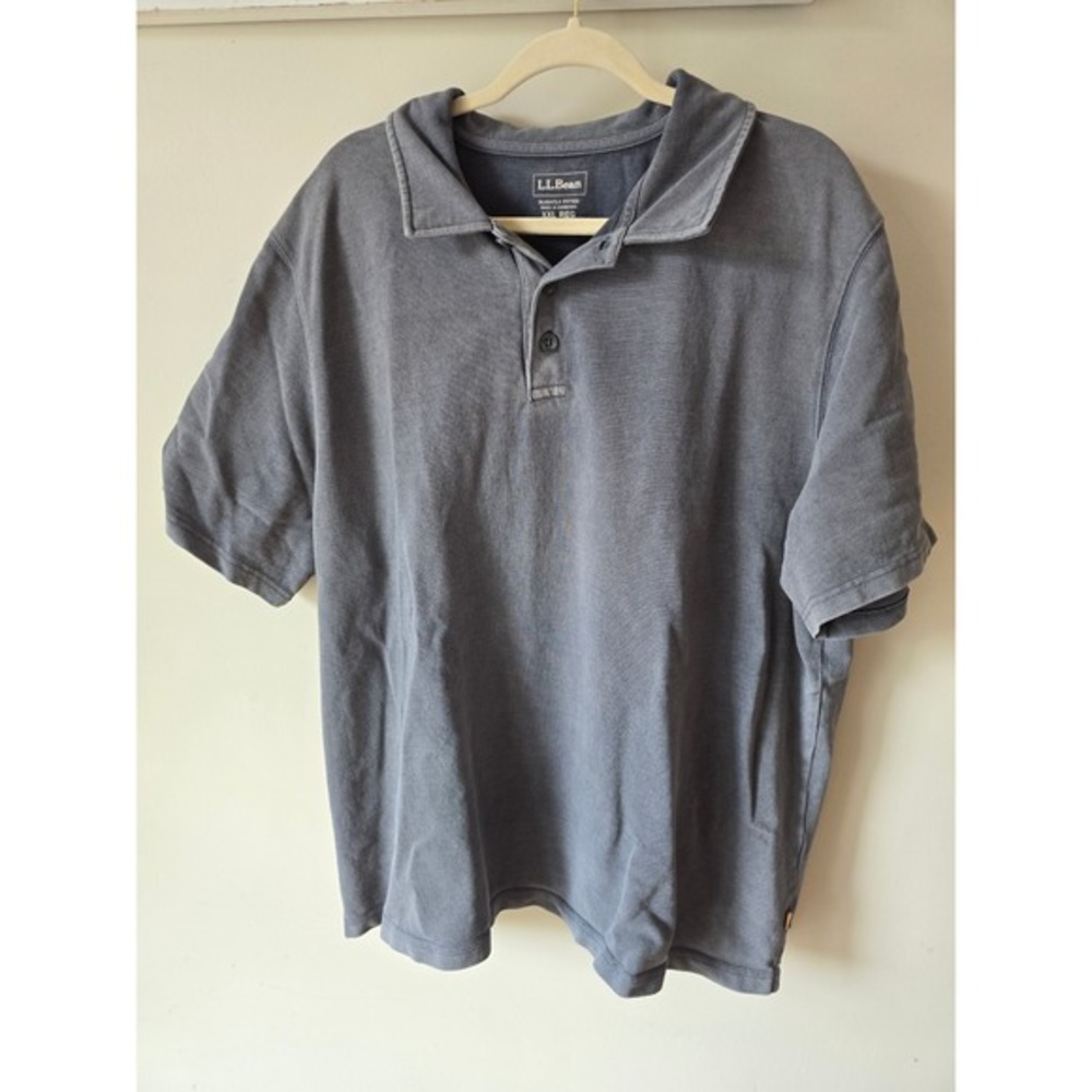 LL Bean Mens XXL Polo Shirt Slightly Fitted Blue Gray Pique Short Sleeve Regular